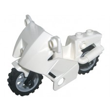 Part 52035c01 White Motorcycle City, Complete Assembly with Black Chassis (Short Fairing Mounts) and Light Bluish Gray Wheels 